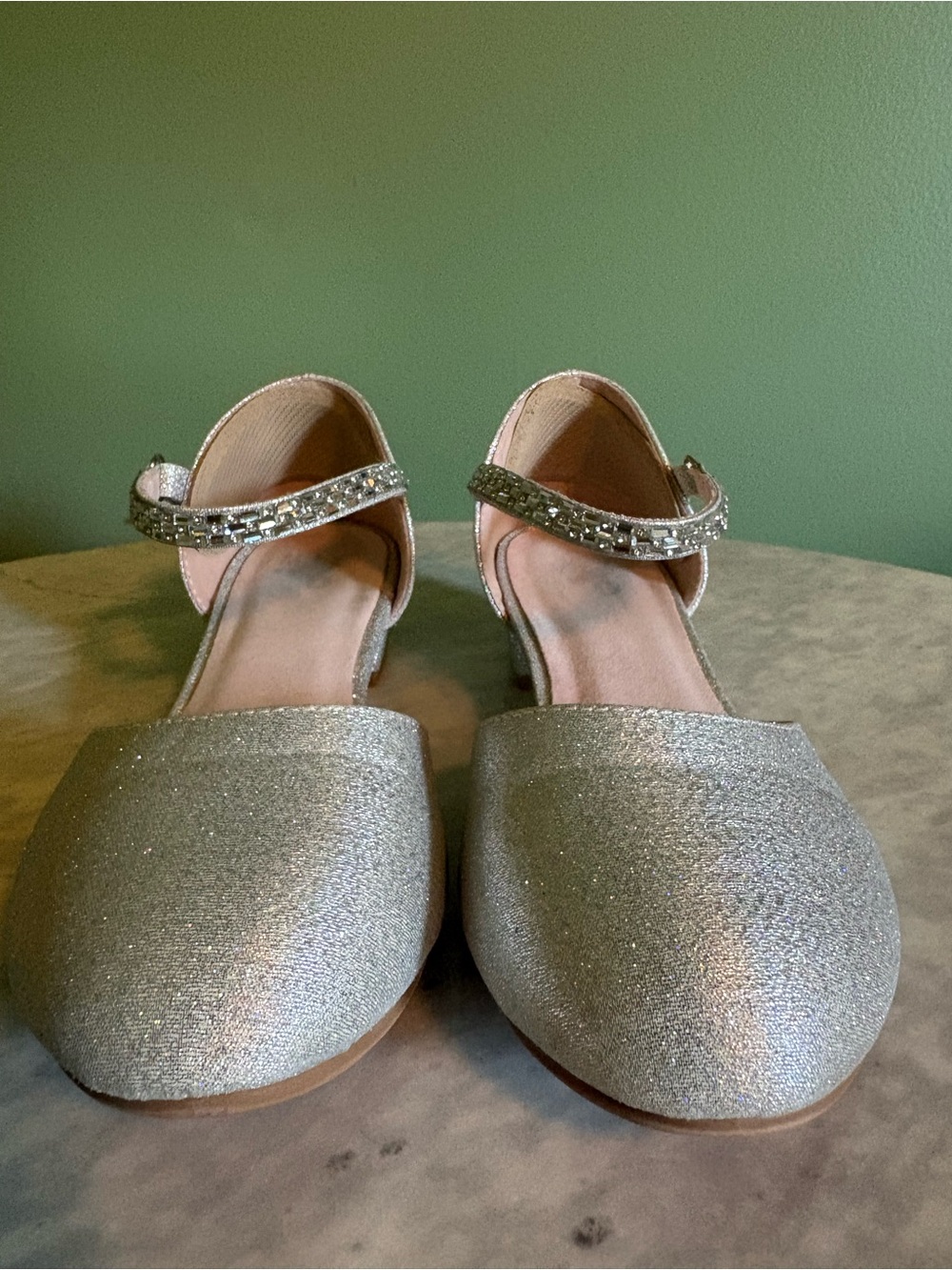 Sparkle Ankle-Strap Kids Low Heel in Silver